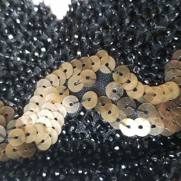 Vintage Black Beaded and Floral Embroidered Clutch Wrislet Purse - Picture 12 of 12